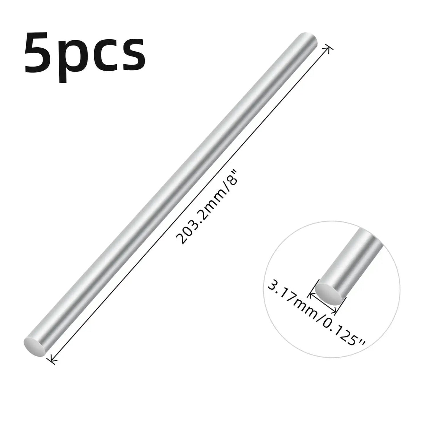 One Eighth Inch Stainless Steel Rod Eight Inch Solid Round Shaft For DIY Projects And Metalworking Hobbies, 5-pack size details