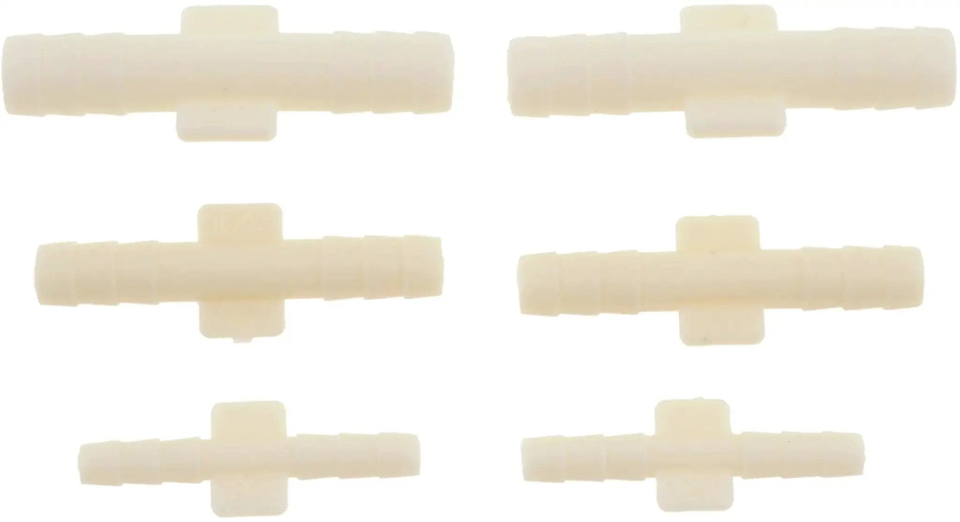 Go-To Hard Vacuum Tubing Connector Set For 1/8 Inch, 3/16 Inch And 1/4 Inch Tubing, Six Pack Universal Fit shown in T-shape connectors.