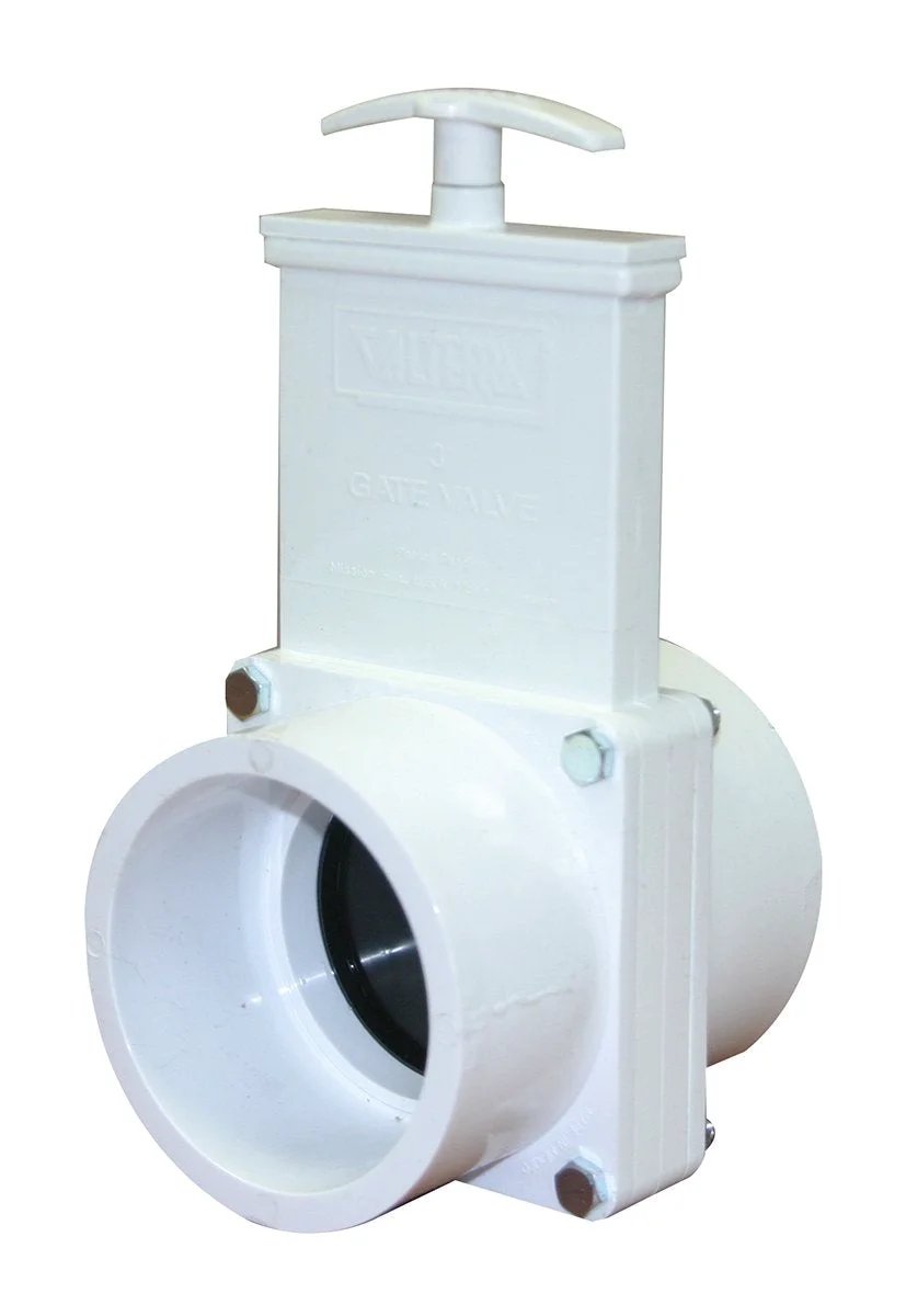 3-Inch Slip PVC Gate Valve With No-Fuss Unrestricted Flow And Quick Shutoff For Liquids And Gases, Model 6301, White Body And Hubs, Durable PVC Construction Valterra