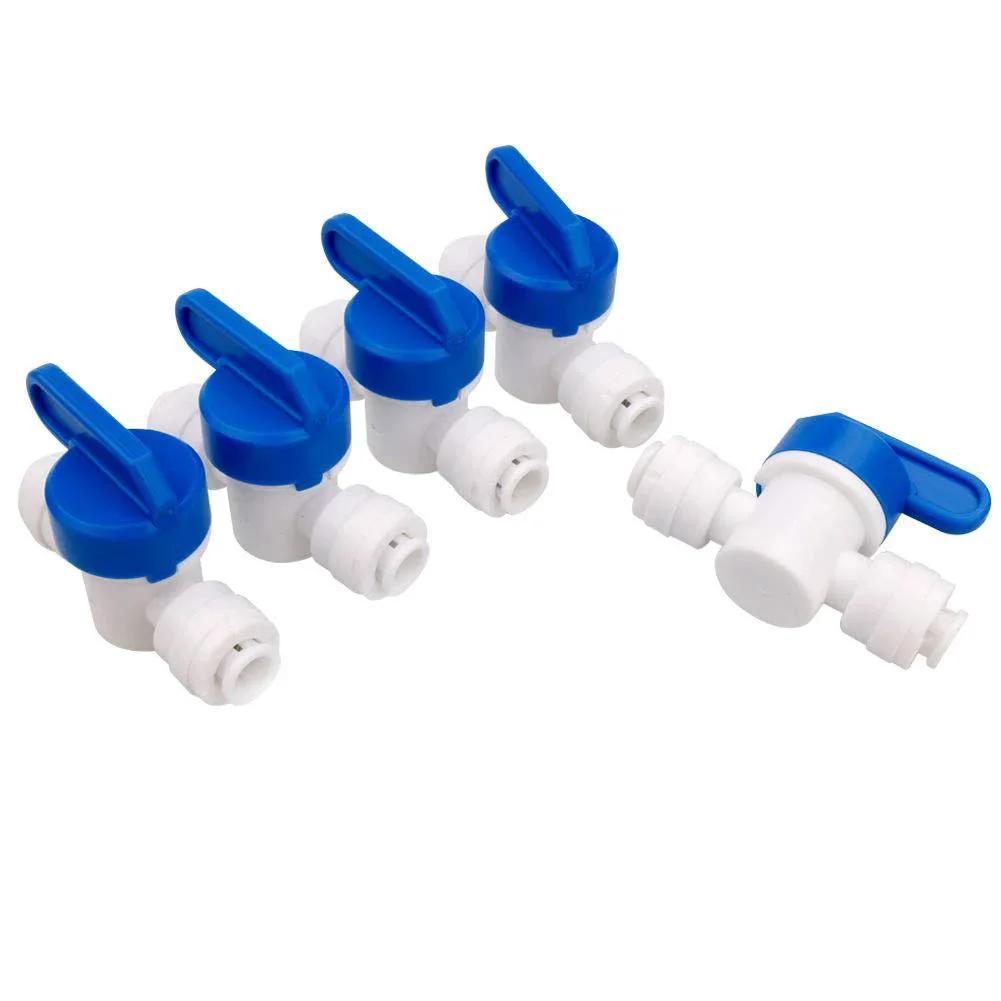 Inline Shut Off Ball Valve Set Pack Of Five One Quarter Inch OD Tubing Quick Connect Fittings for Water Purifier RO DI System