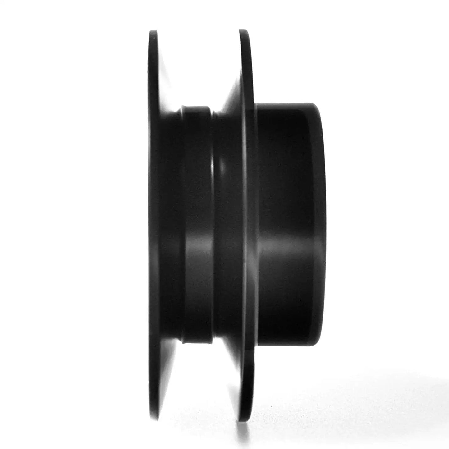 Side view of Beefy Cast Iron V Belt Pulley MINERGUY AK2534, single groove, fixed bore, for 3L 4L A AX belts, 2.5 inch OD, 3/4 inch bore.