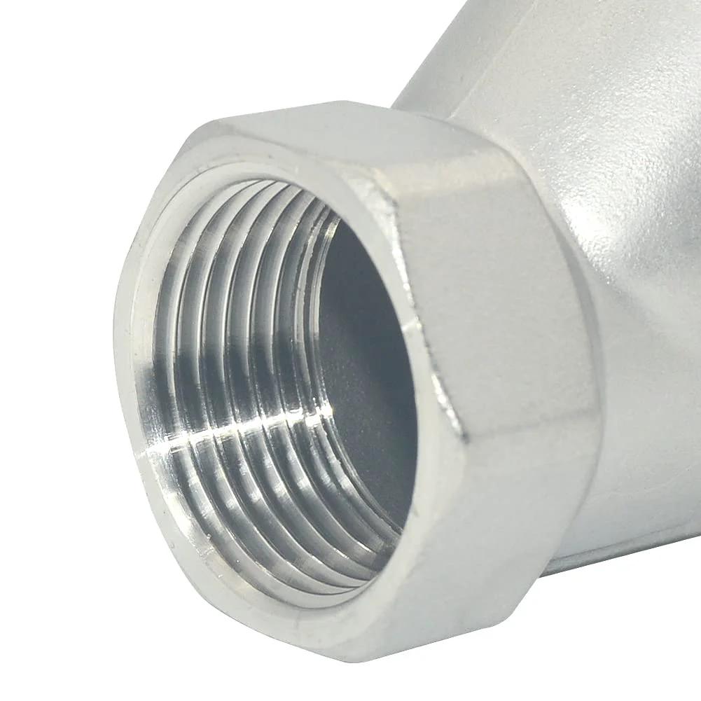 Close-up of One Inch Heavy Duty Wye Strainer Mesh Filter Valve With 800 WOG Rating Y Spring Check NPT Female Port Stainless Steel SS316 CF8M