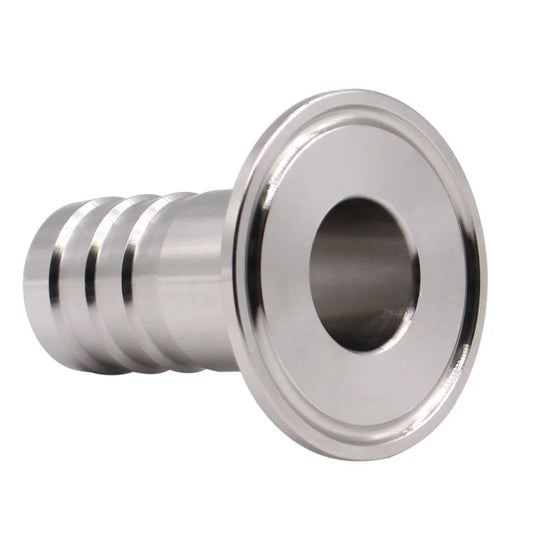 Front view of 2 Inch Tri Clamp to 1 Inch Hose Barbed Adapter SUS304 Stainless Steel Sanitary Fitting for Rubber Plastic TPU Hoses