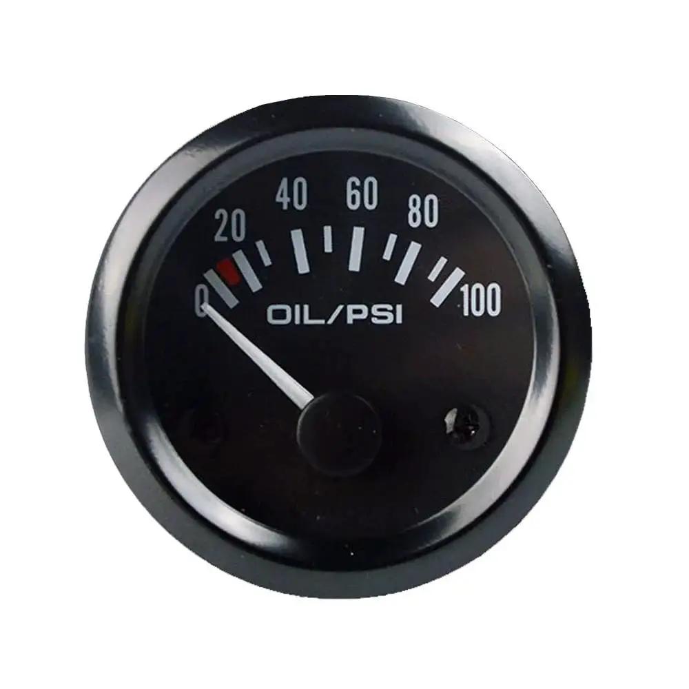 Universal Car 2 Inch 52mm Oil Pressure Gauge With White LED Indicator 0 To 100 PSI Range black dial close-up
