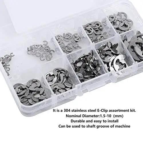120Pcs 10 Size 304 Stainless Steel E Clip Assortment Kit With External Retaining Snap Rings Circlips For 1.5 To 10 Mm In Durable Plastic Storage Box Pro Grade Shop Must Have
