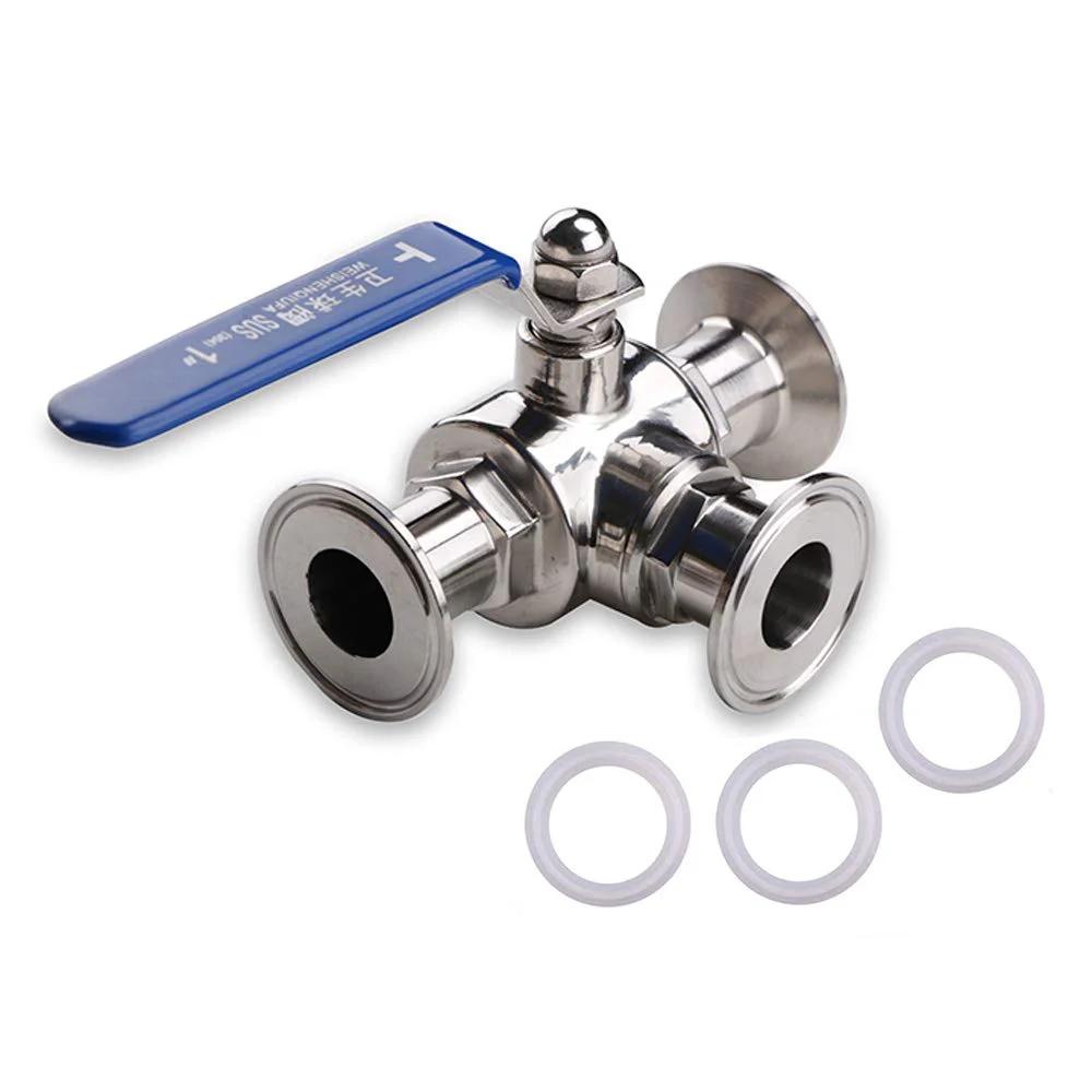 1.5 Inch Tri Clamp Sanitary Ball Valve With 3 Way Tee Port T Port PTFE Lined, Stainless Steel 304 Tri Clover Ferrule And 3 Silicone Gaskets