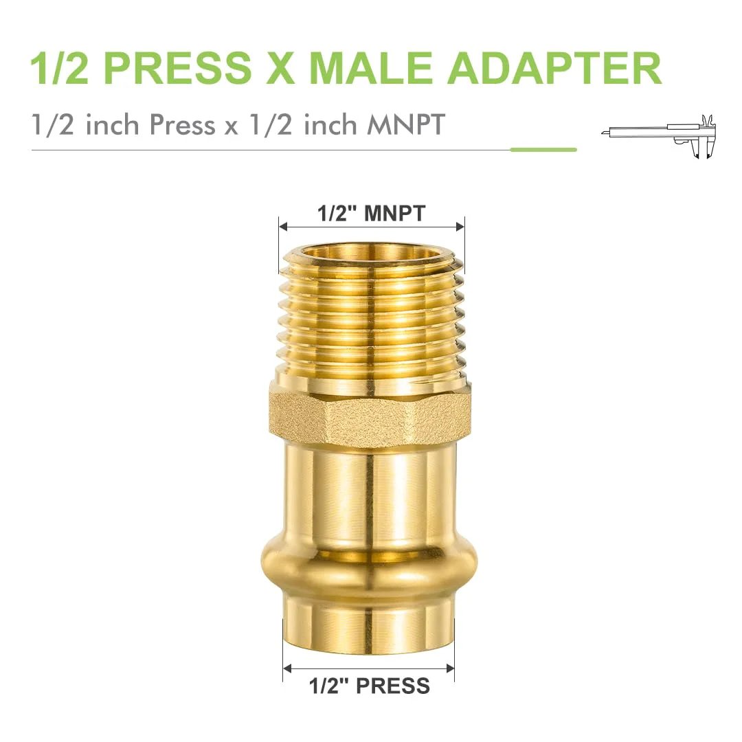10 Pack Brass ProPress Fittings 1/2 Inch ProPress X 1/2 Inch MNPT Male Adapter Copper To NPT Pipe With EPDM O Ring