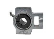 Front view of 1-1/2 in Accu-Loc UEST208-24NP Single Unit Wide Slot Take-Up Unit, Nickel-Plated Cast Iron Housing, Sealed Ball Bearing Insert.
