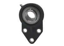 20mm Set-Screw Flange MUC204 FBL204 Sealed Ball Bearing, Stainless Steel Insert in Black Polymer 3-Bolt Housing with M10 Bolts, Wide Inner Ring, Lubrication Port, Single Unit