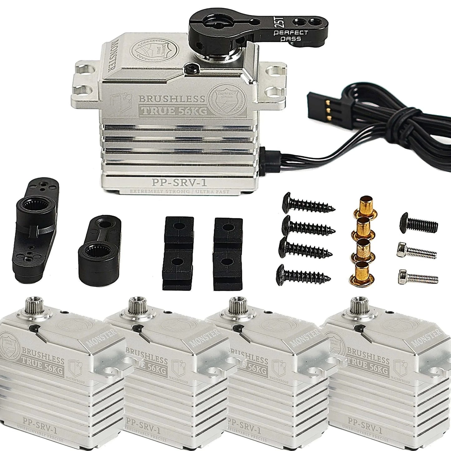 56KG Waterproof Brushless High Torque HV Ultra Fast Digital Servo Full Metal Gears with accessories for RC car use