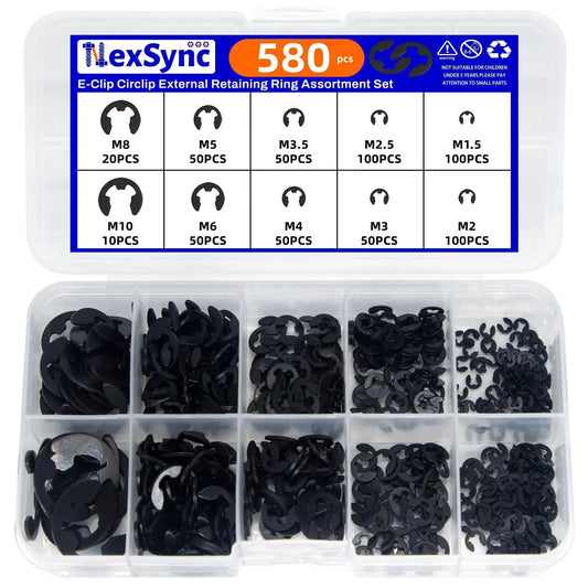580Pcs E Clip Snap Ring Kit Built Tough For Pros And DIYers 65Mn Steel External Retaining Rings with Case