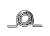 25mm stainless narrow pillow block bearing, pressed housing with set-screw locking, sealed ball bearing insert, front view