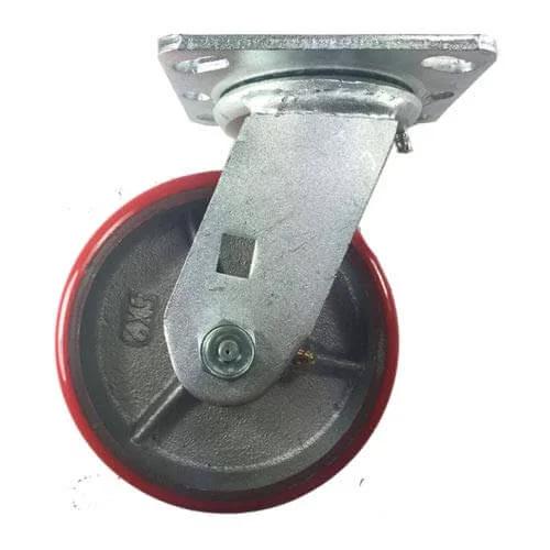 5 Inch Heavy Duty Cast Iron Hub Caster Wheel, Swivel with Brake, Non Skid Mark Design, 800lb Capacity, Plate Mount for Equipment