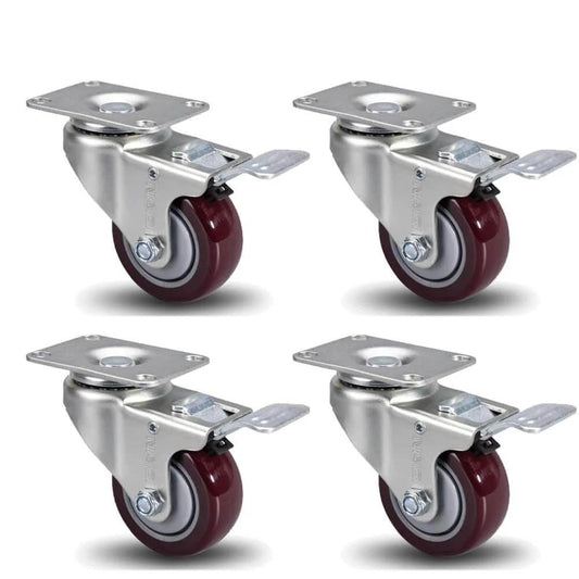 5 Inch Heavy Duty Anti Tangling Caster Wheels Set of 4 with Brakes, 360 Degree Swivel PU Casters, Carbon Steel Plate Mount Design
