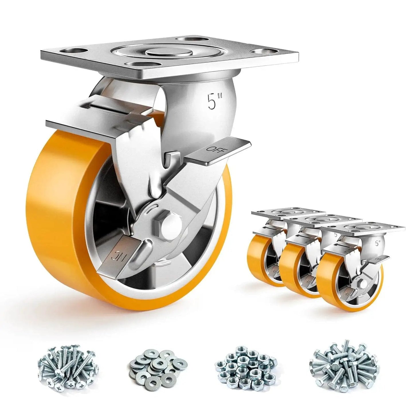 5 Inch Heavy Duty Locking Casters Set Of 4 With Plate Mount Swivel Wheels For Heavy Duty Carts, Workbenches And Equipment