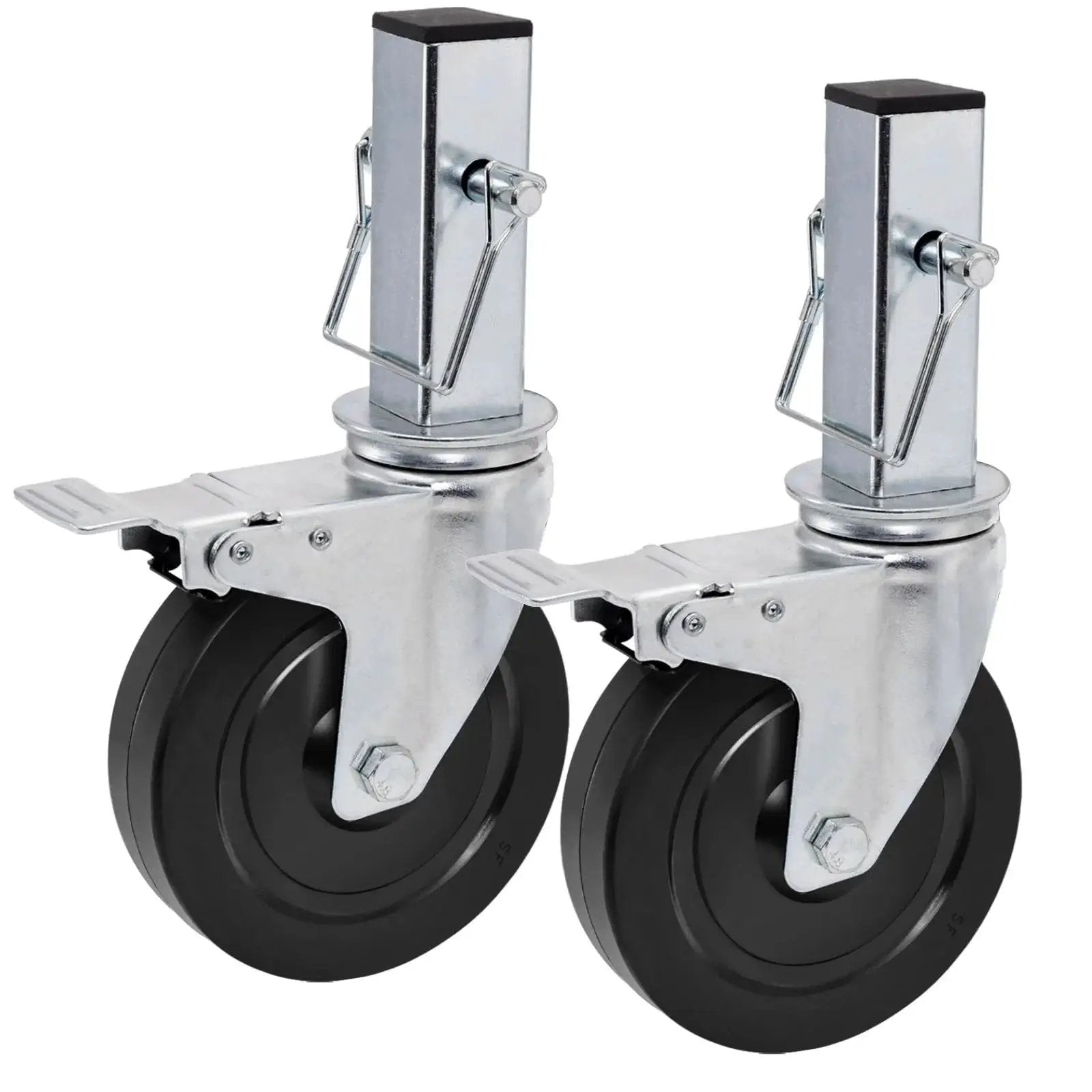5 Inch Scaffolding Casters Set of 2 With Dual Locking Brakes, 440 Lbs Capacity Per Caster, Stainless Steel and Rubber Construction