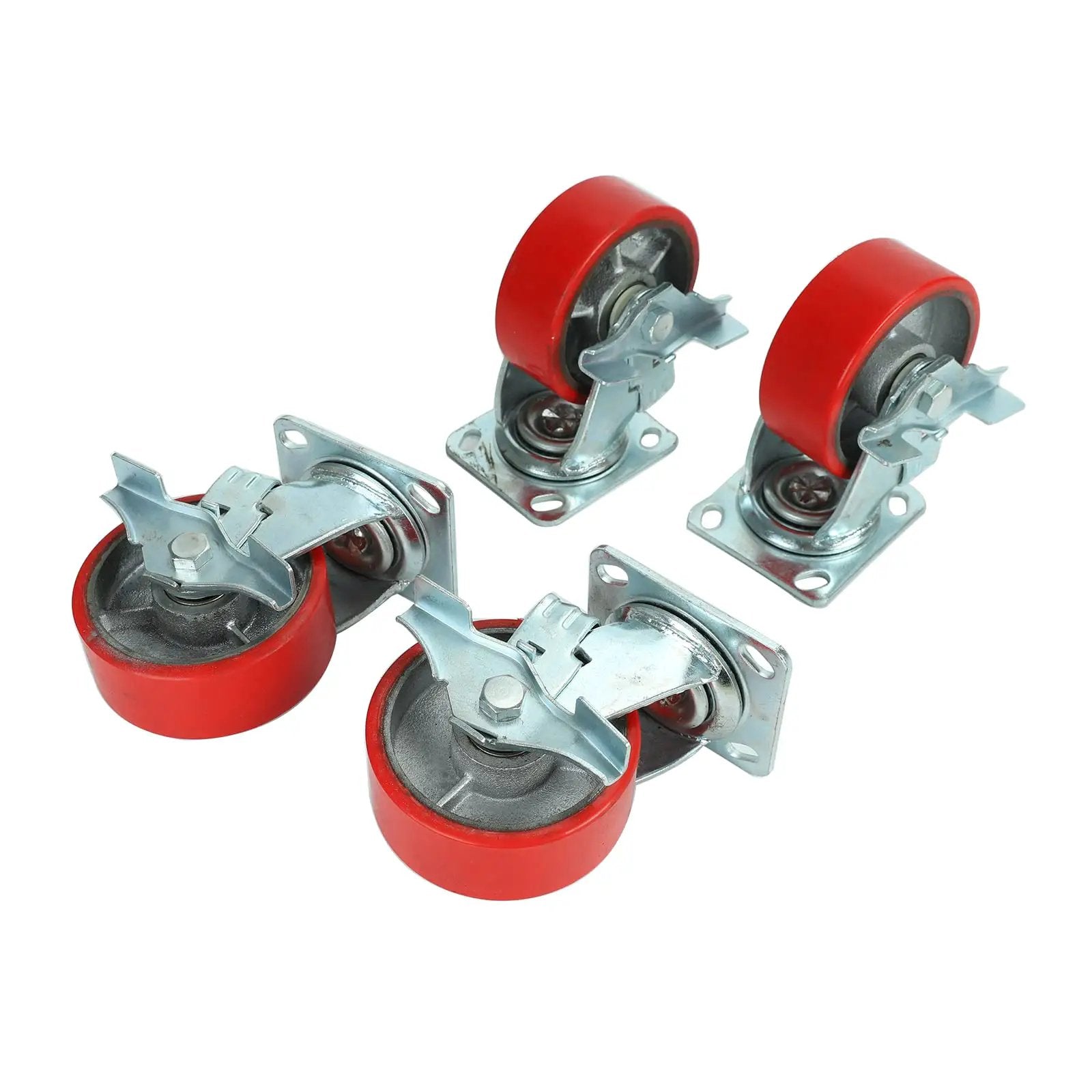 5 Inch By 2 Inch Swivel Polyurethane Wheels Heavy Duty Casters Set Of 4 With Top Lock Brake 1100 Lbs Load Capacity Per Caster 4400 Lbs Per Set Ideal For Toolbox And Workbench For Industrial Garage And Mobile Workstations