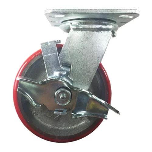 5 Inch Heavy Duty Cast Iron Hub Caster Wheels Set of 4, 2 Swivel and 2 Swivel with Brake, Non Skid Mark Design, 800lb per Wheel Capacity