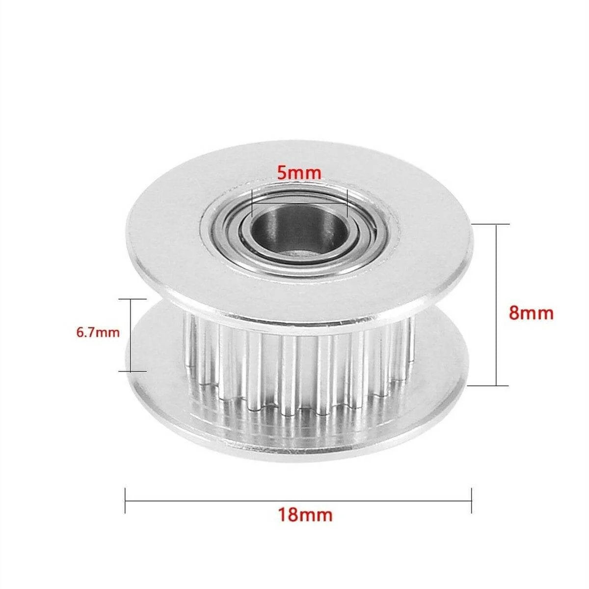 5mm Bore 20 Teeth 6mm wide belt, Idler Pulley Aluminum W/Bearing for 3D Printer