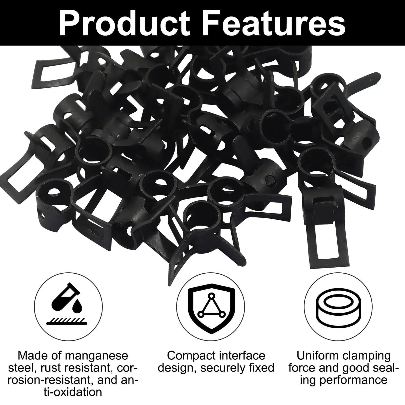 40 Pcs 5mm Spring Band Type Clamps Set For Fuel Line Hose Low Pressure Air Tube Water Pipe And Silicone Hose Fits Five To Five Point Eight Millimeter Outer Diameter Durable Rust Resistant 65Mn Manganese Steel Construction Ideal For Auto And Marine Use