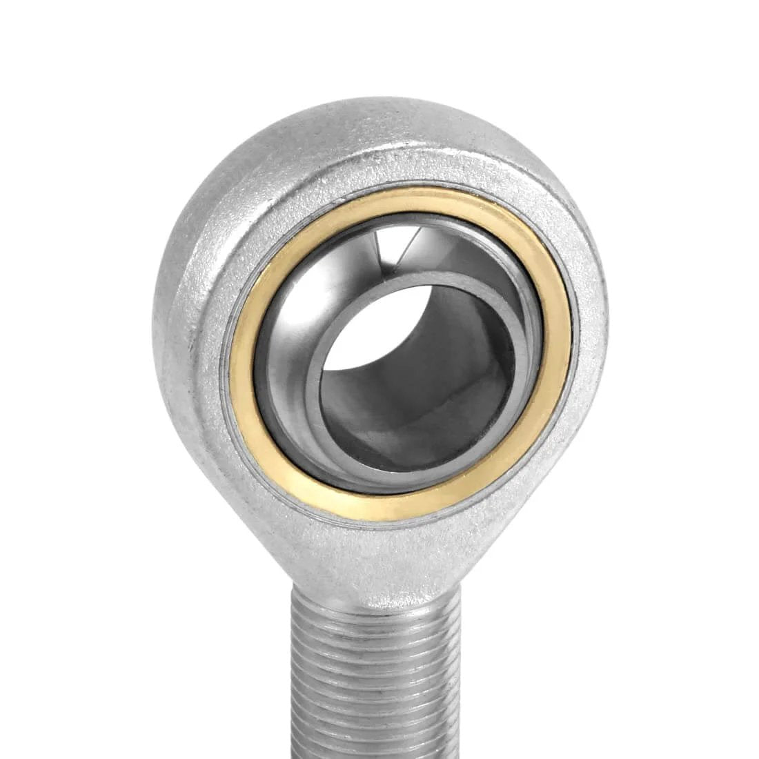 Close-up of SA5T/K rod end bearing kit, 5mm bore, M5x0.8 thread, zinc plated carbon steel with chrome ball, smooth motion use.