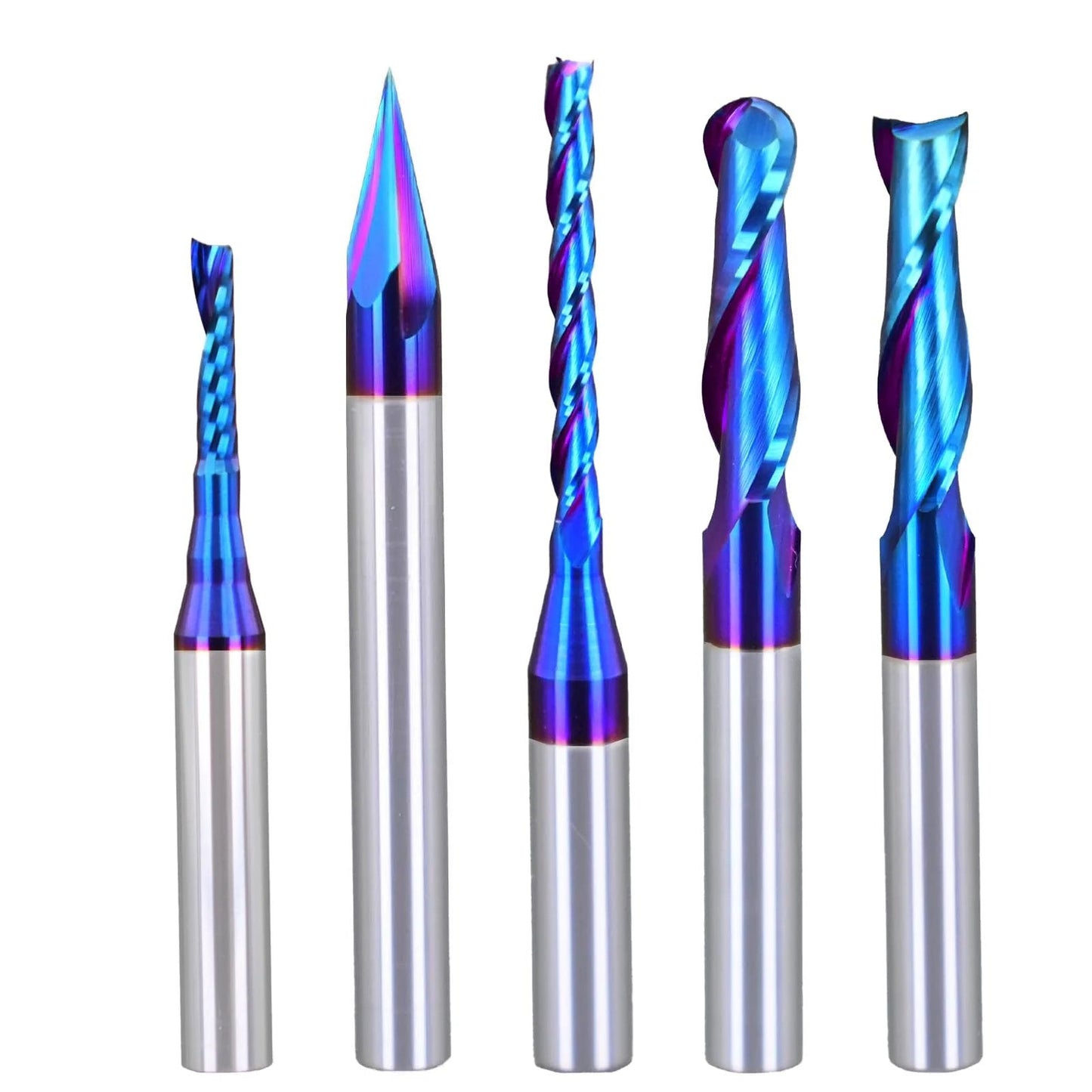 5Pcs CNC Router Bit Set 1/4 Inch Shank Spiral Carbide End Mills For Engraving