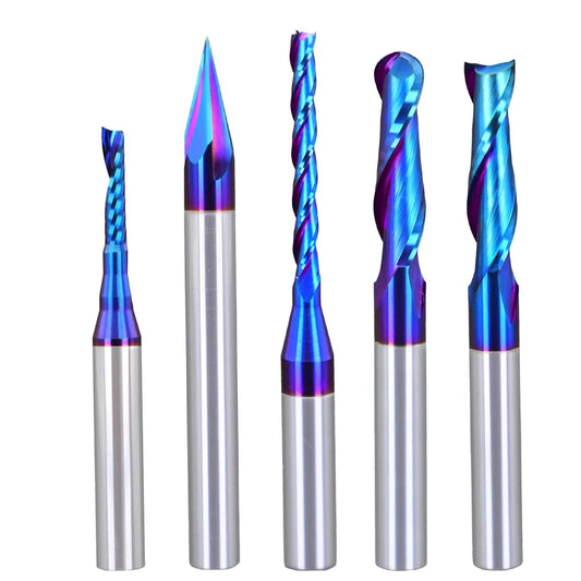 5Pcs CNC Router Bit Set 1/4 Inch Shank Spiral Carbide End Mills For Engraving