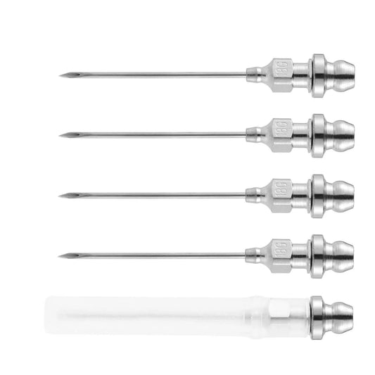 5pcs Grease Injector Needle, Small Bearing Grease Needle Nozzle Portable and Detachable Grease Gun Needle Tip displayed side by side