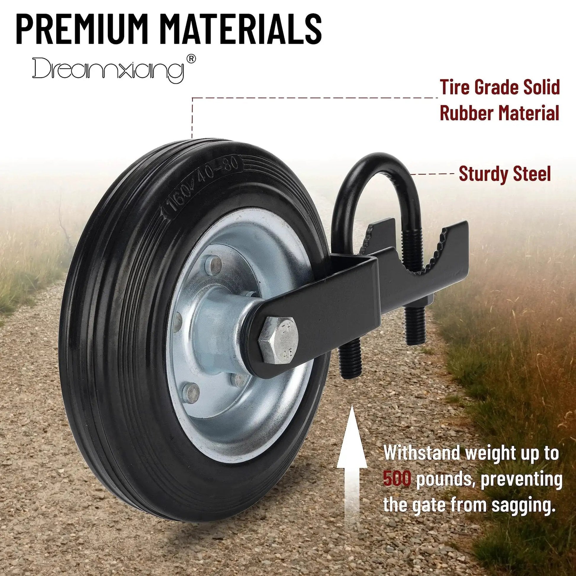 Heavy Duty 6 Inch Farm Gate Wheel Black Solid Rubber Wheel With Steel Core For Outdoor Gates Load Bearing High Durability Corrosion Resistant Powder Coated Finish And Hot Dip Galvanized Components 1 Pack