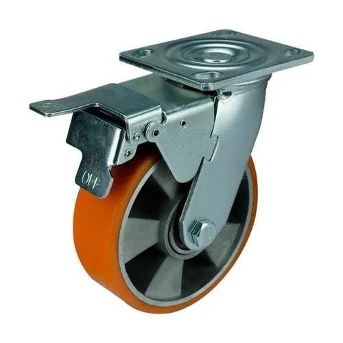 6" Heavy Duty Caster Wheel 1102 Lbs - Brake Aluminium - PU Top Plate