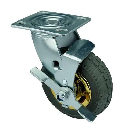 6" Heavy Duty Caster Wheel 551 Lbs - Center Brake Polypropylene core - Rubber Top Plate