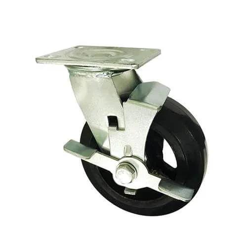 6" Heavy Duty Caster Wheel 617 Lbs Side brake Rubber Top Plate