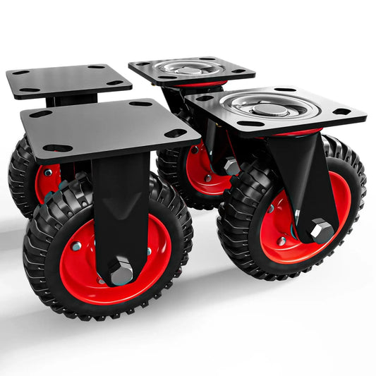 6 Inch Caster Wheels Set Of 4 With 2 Swivel And 2 Fixed Casters, Heavy Duty Rubber Wheels With Knobby Tread For All Terrain Use, 1320 Pound Capacity