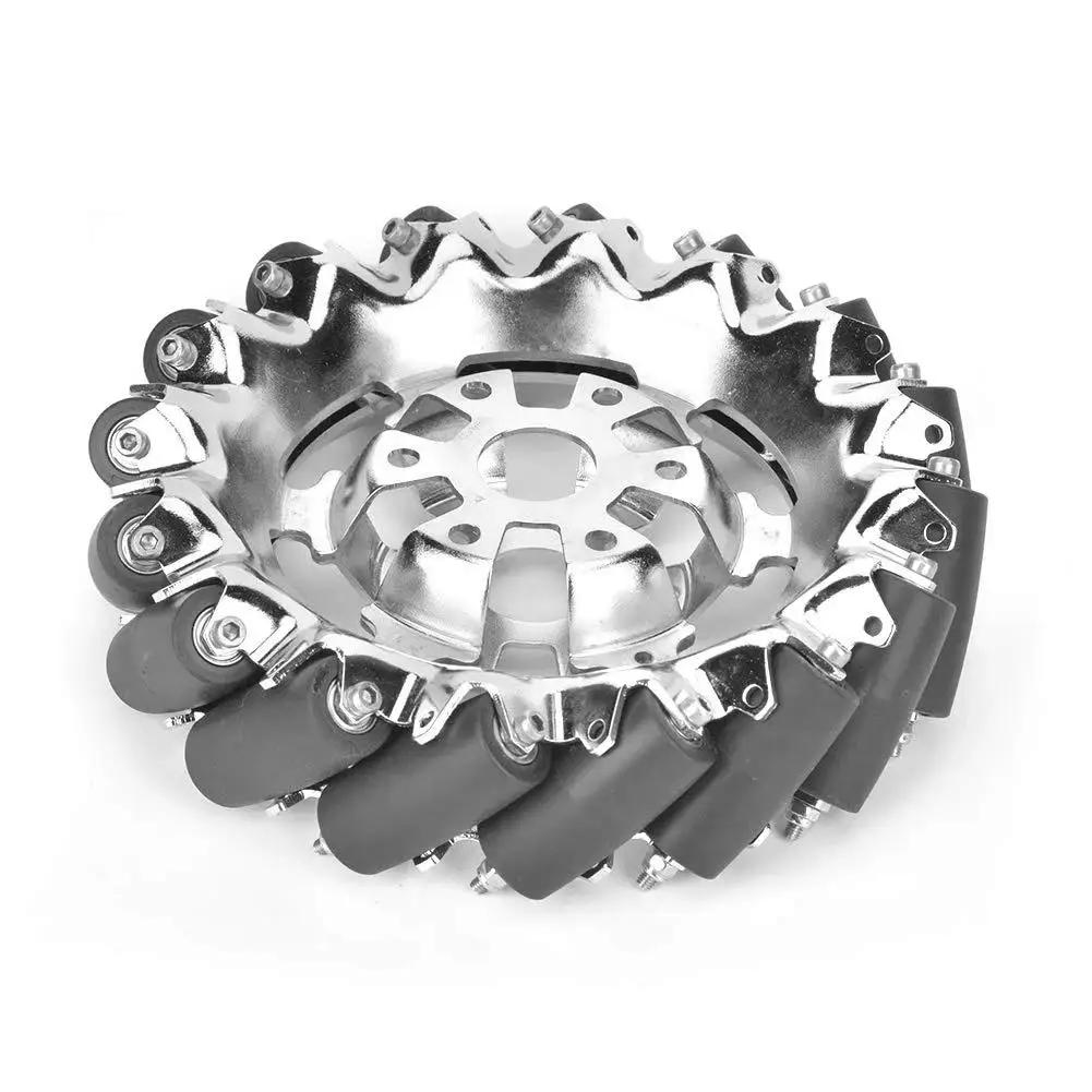 6 Inch Mecanum Wheel With Metal Hub And 16 TPU Rubber Rollers For Omnidirectional Robot Motion in industrial robots, side view.