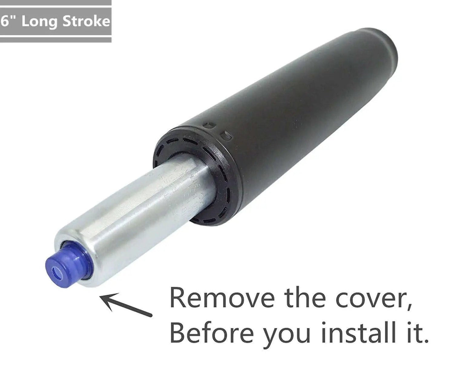 6 Inch Long Stroke Office Chair Gas Lift Cylinder Replacement, Heavy Duty Hydraulic Pneumatic Shock Piston shown with cap