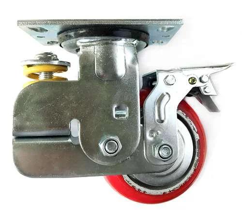 6" spring loaded Caster Wheel 661 Lbs - Brake PU - Cast iron core Top Plate