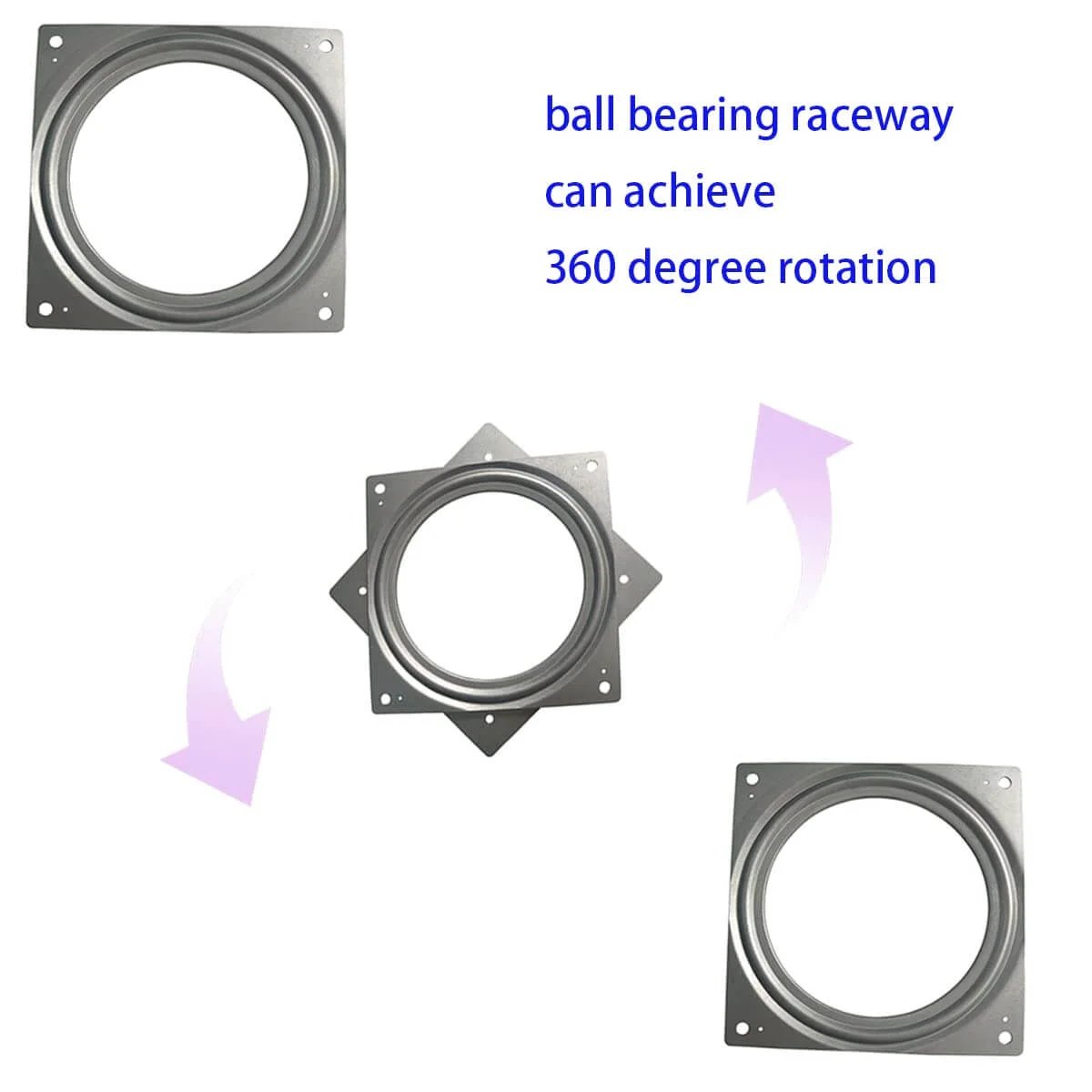 1 Pc 6 Inch Square Lazy Susan Turntable Bearing, Galvanized Steel Swivel Plate Hardware shown rotating with arrows