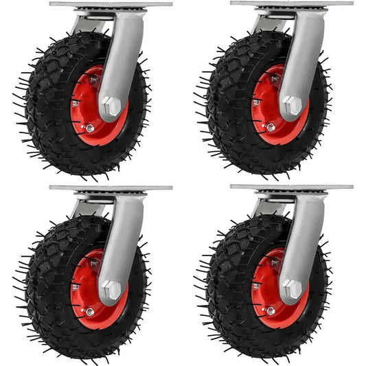 4 Pack 6 Inch Swivel Pneumatic Air Caster Wheels With Knobby Tread For Industrial Carts Heavy Duty Farm Cart Lawn And Garden Equipment Mobility Durable Castor Set With Easy Swivel And Smooth Rolling On Rough Surfaces