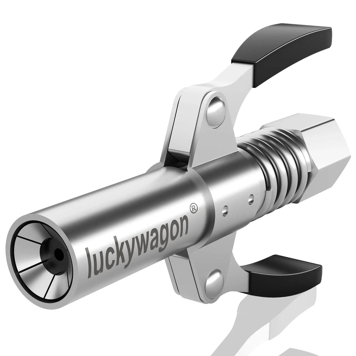 Upgraded 6 Jaw Lock On Grease Gun Coupler with Non Slip Double Handle, Quick Release, High Pressure Seal, 10000 PSI, Luckwagon, silver