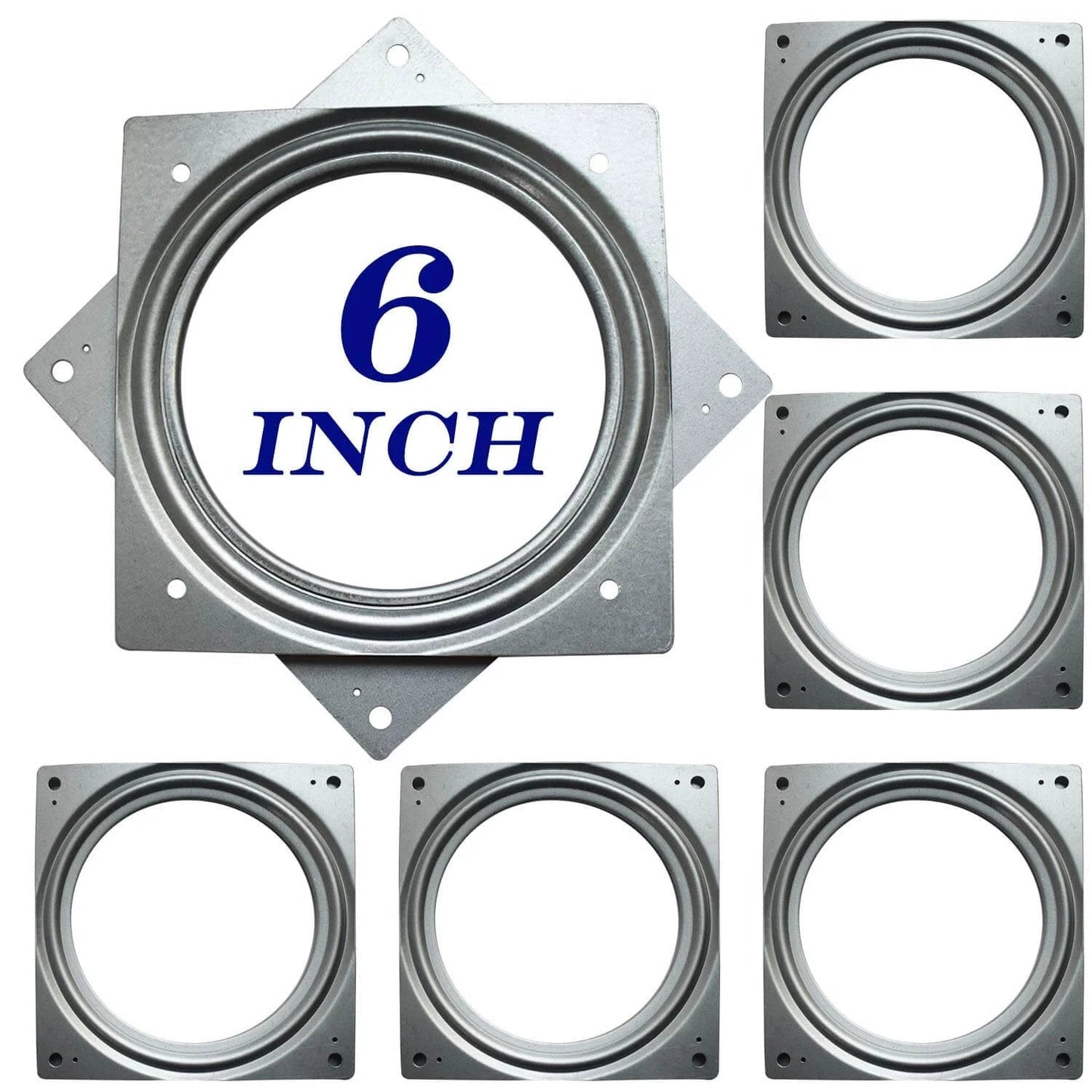 6 Pack 6 Inch Square Lazy Susan Hardware, Heavy Duty Zinc Plated Steel Turntable Bearings with Smooth 360 Rotation, 500 lb Load Capacity, Swivel Plates for Serving Trays, Kitchen Storage, Crafts and Displays