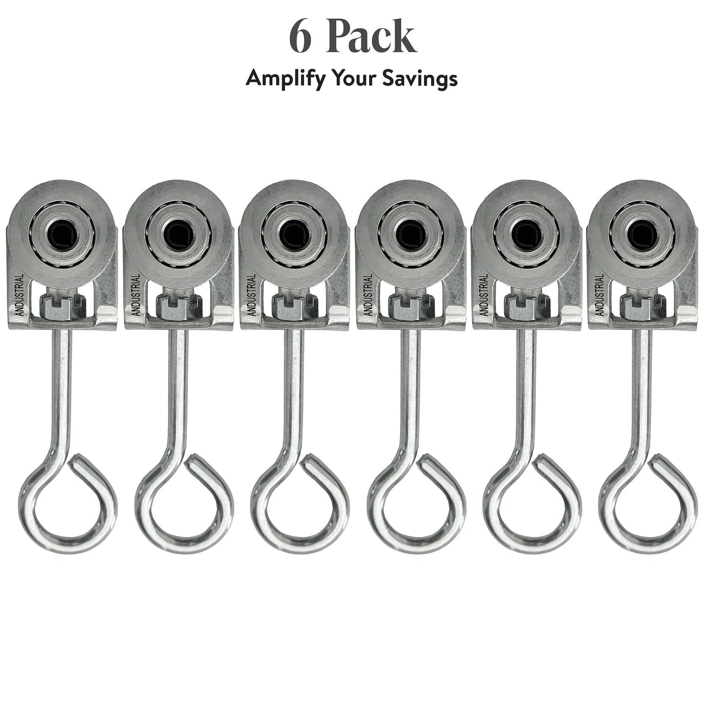 6 pack of 2 Wheels Trolley Assembly Rollers with Eye Hook Loop Silver Electro Galvanized Zinc Finish for 1-5/8 inch strut channels