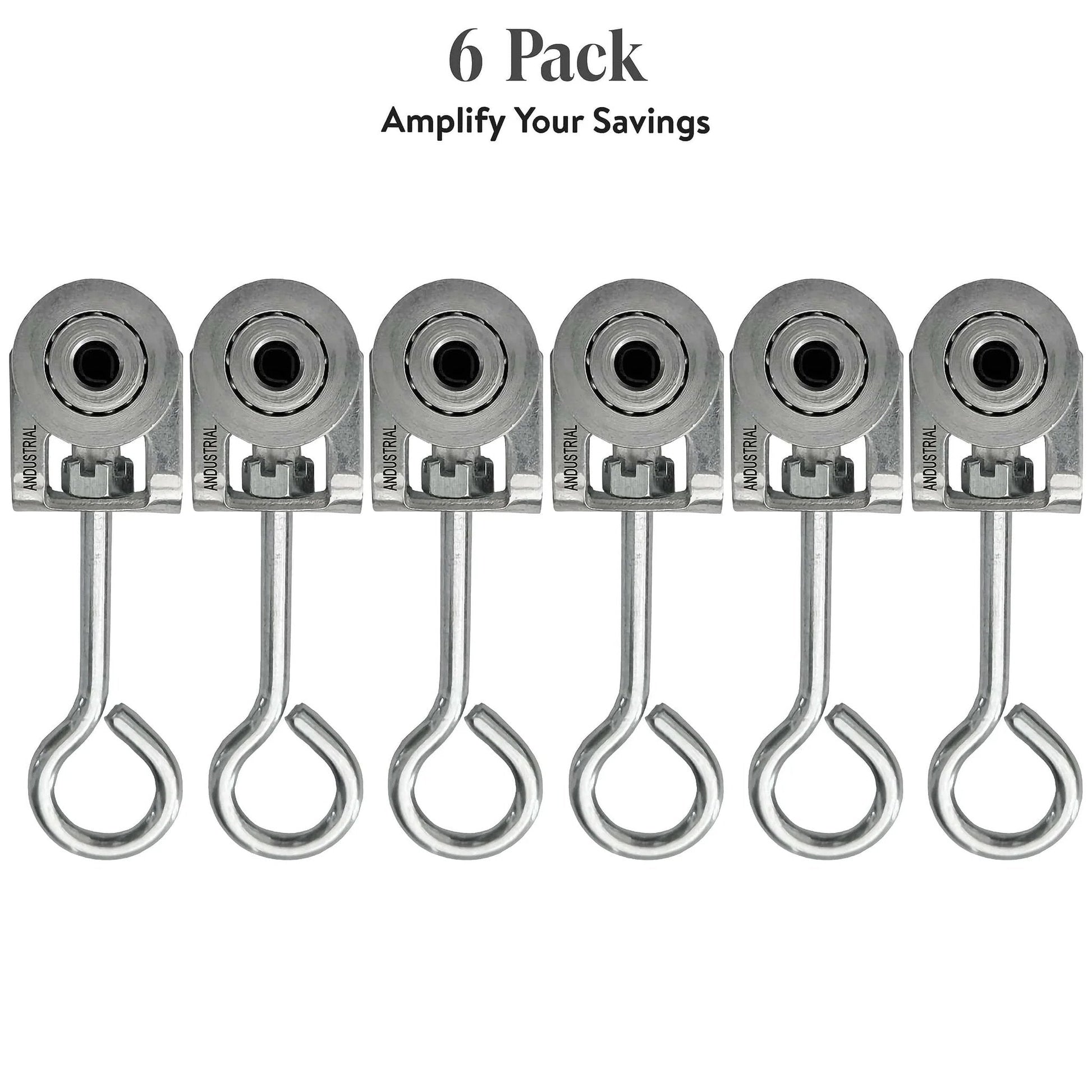 6 pack of 2 Wheels Trolley Assembly Rollers with Eye Hook Loop Silver Electro Galvanized Zinc Finish for 1-5/8 inch strut channels