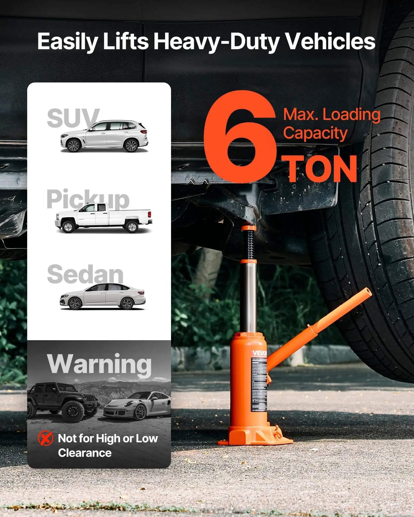 6 Ton Hydraulic Bottle Jack For Cars Trucks SUVs With 7.7 To 14.8 Inch Lifting Range Heavy Duty Welded Body Orange lifting vehicle