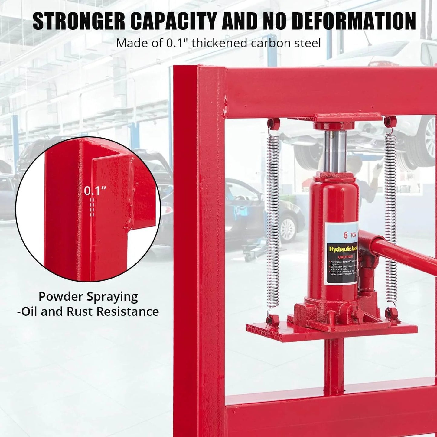 6 Ton Hydraulic Shop Press with Plate, Adjustable H-Frame Garage Floor Hydraulic Benchtop Press, carbon steel in car repair garage
