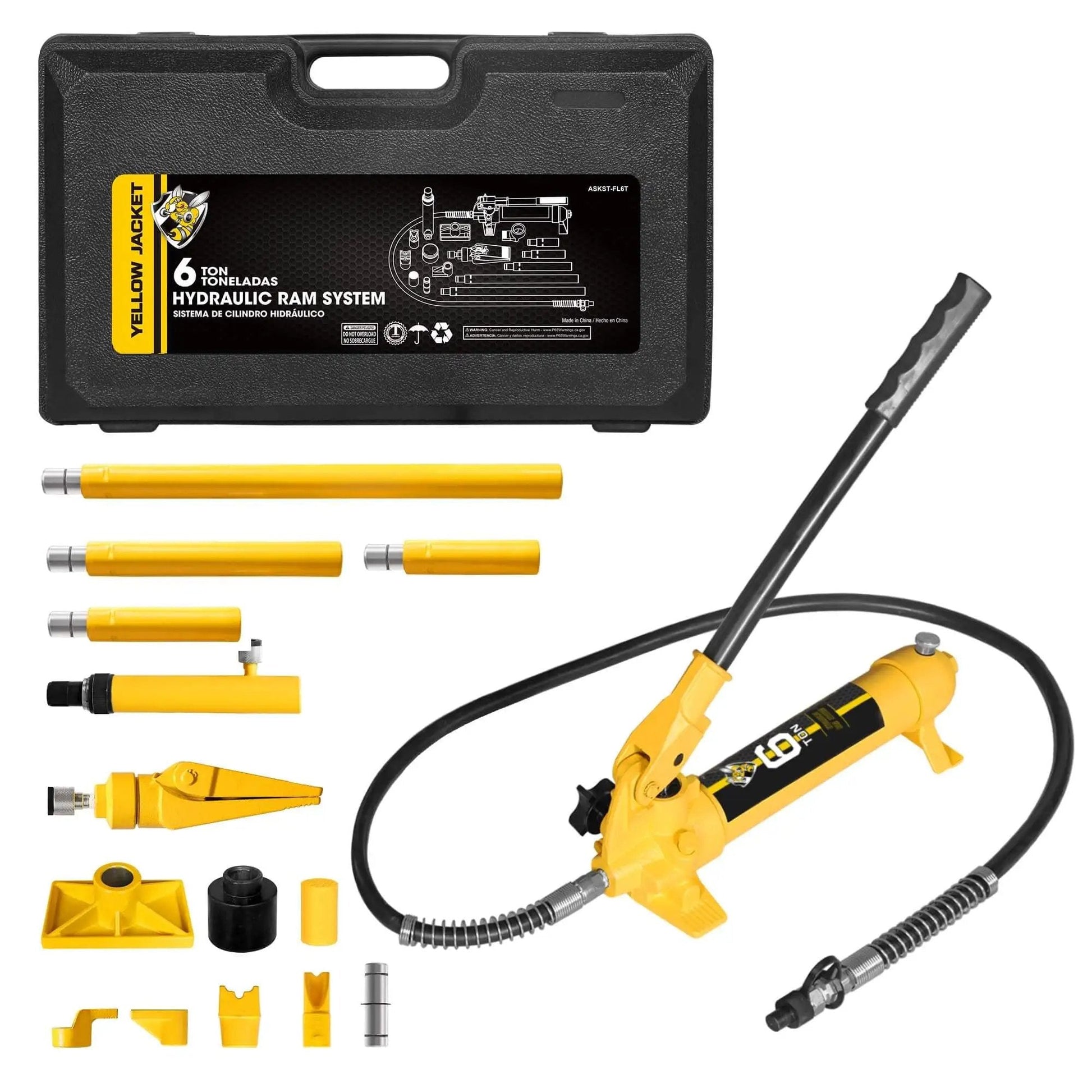 6 Ton Porta Power Kit Hydraulic Ram Pusher Puller For Auto Body Frame Repair In Garage Or Shop With Blow Mold Carrying Storage Case With Pro Grade Leak Proof And Rust Proof Heavy Duty Steel Yellow Jacket