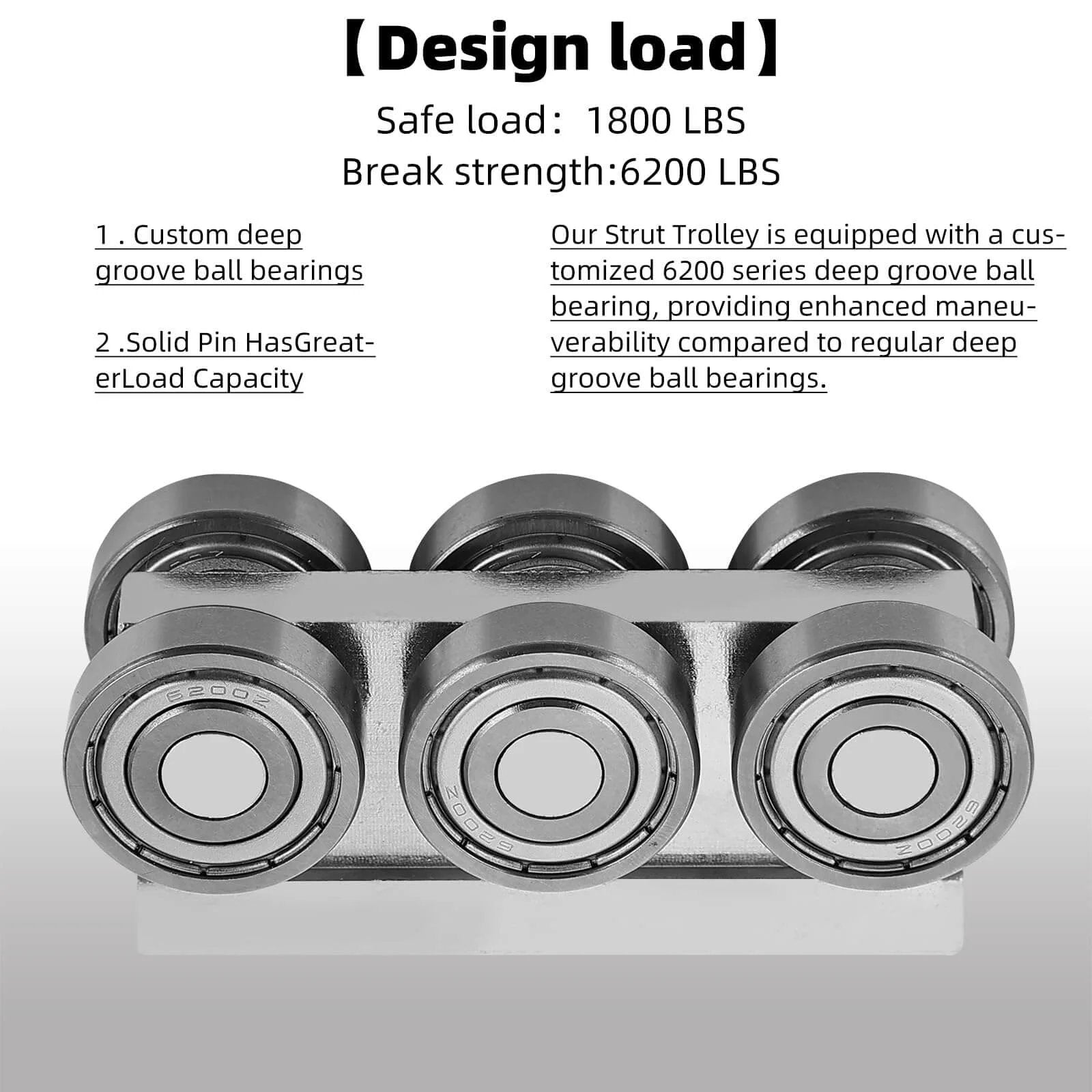 6 Wheel Trolley Assembly M5 Thread Rollers Four Bearing Trolley Assembly showcasing four custom deep groove ball bearings