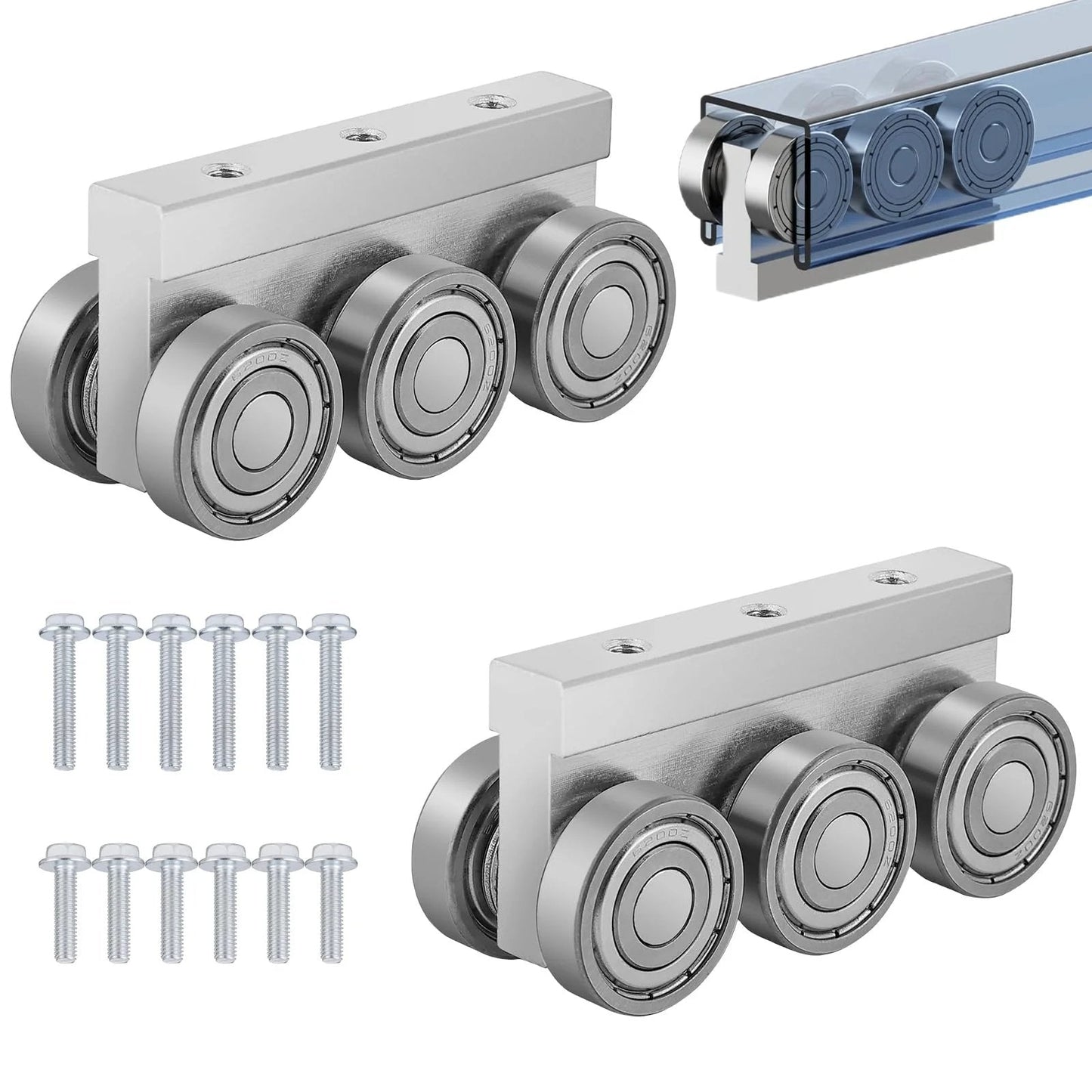 6 Wheel Trolley Assembly M5 Thread Rollers Four Bearing Trolley Assembly for 1-5/8" Wide and All 1-5/8" or Taller Strut Channel