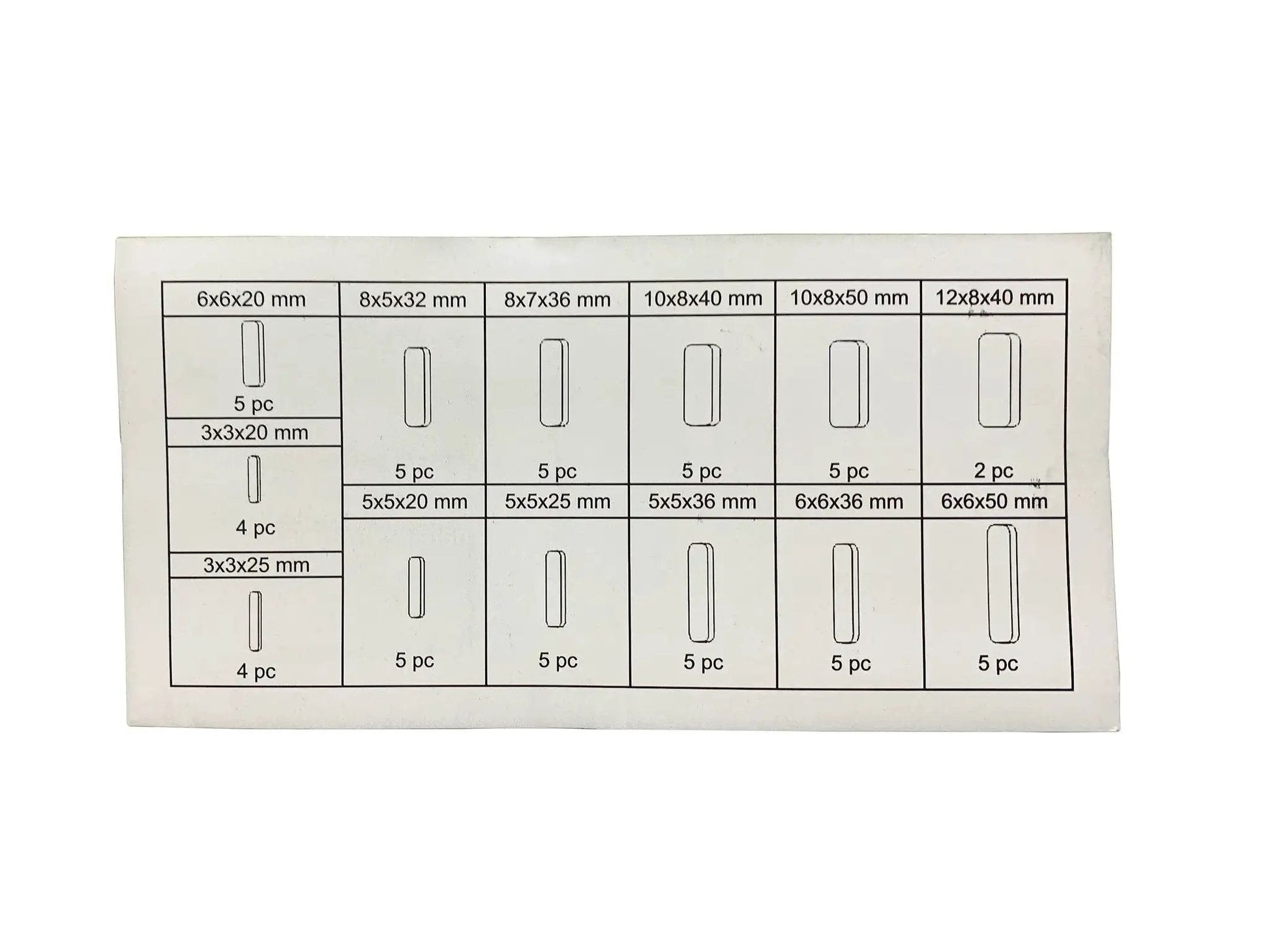 60 Piece Keystock Bar Assortment Set For Lock Pulleys Gears And Shafts Keyway Kit with SAE and Metric sizes displayed in grid