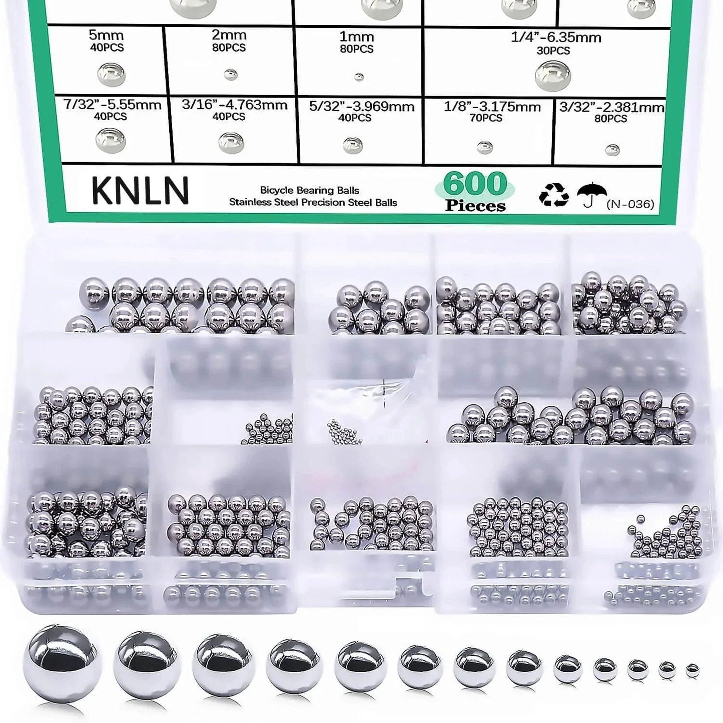 600PCS 12 Size Bicycle Bearing Balls Stainless Steel Precision Steel Balls Assorted Loose Kit in compartmentalized box