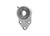 Front view of Single UEFBL205CEB Accu-Loc 25 mm Wide 3-Bolt Flange Ball Bearing, Black Polymer Housing, Concentric Collar Lock.